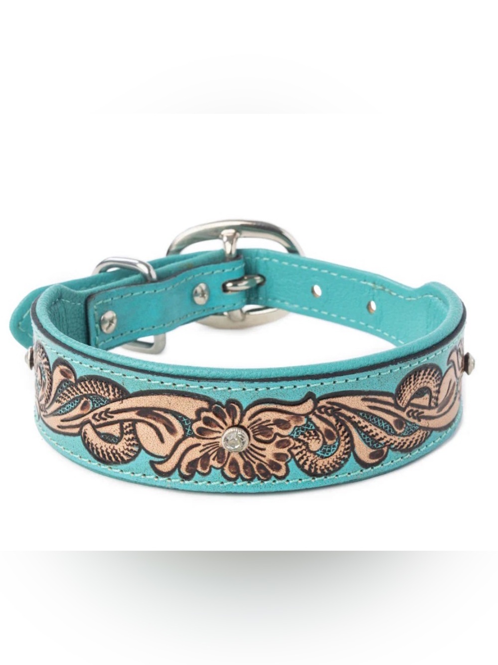 MYRA TURQUOISE SKY SOUTHWEST DOG COLLAR IN TURQUOISE L 18”-22”